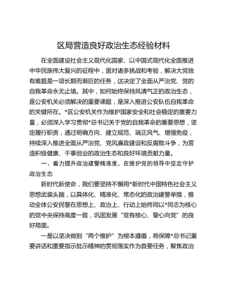 区局营造良好政治生态经验