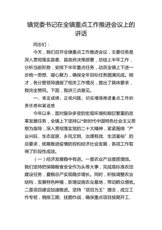 乡镇书记在全镇重点工作推进会议上的讲话