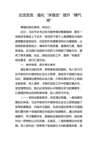 交流发言：强化“学查改”    提升“精气神”（河南考察）