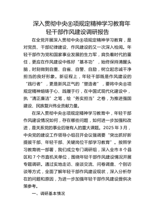 深入贯彻中央八项规定精神学习教育关于年轻干部作风建设的调研报告（4500字）