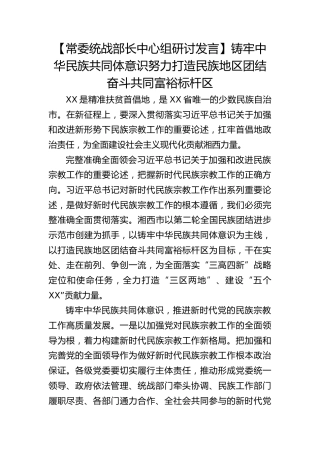 【常委统战部长中心组研讨发言】铸牢中华民族共同体意识 努力打造民族地区团结奋斗共同富裕标杆区