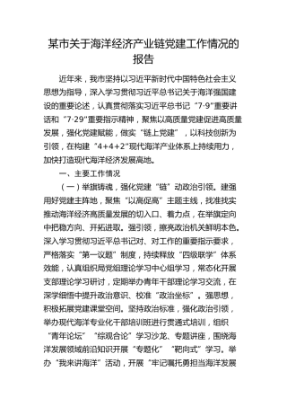 市海洋经济产业链党建工作情况总结报告