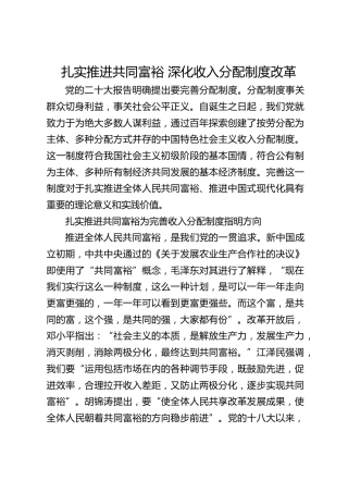 理论参考：扎实推进共同富裕 深化收入分配制度改革