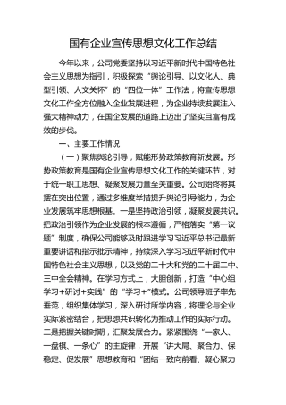 国企公司宣传思想文化工作总结3400字
