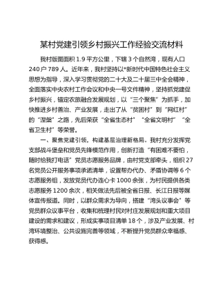 村党建引领乡村振兴工作经验交流