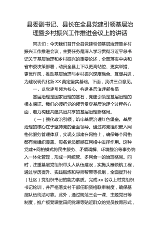 县委副书记、县长在全县党建引领基层治理暨乡村振兴工作推进会议上的讲话(1)