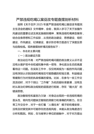 审计系统严禁违规吃喝以案促改专题个人对照检查