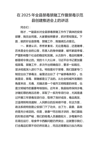 在2025年全县禁毒禁赌工作暨禁毒示范县创建推进会上的讲话(1)