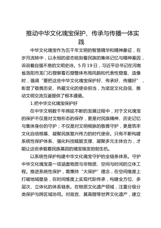 推动中华文化瑰宝保护、传承与传播一体实践