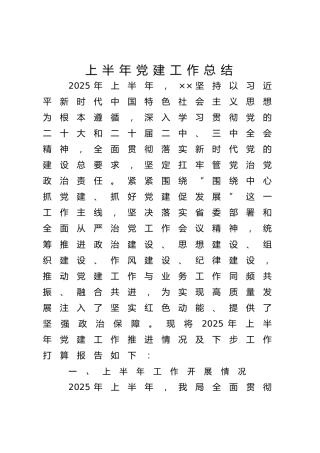 2025年上半年党建工作总结3600字