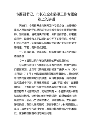 市委副书记、市长在全市防汛工作专题会议上的讲话(1)