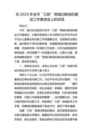 全市“三新”领域妇联组织建设工作推进会上的讲话