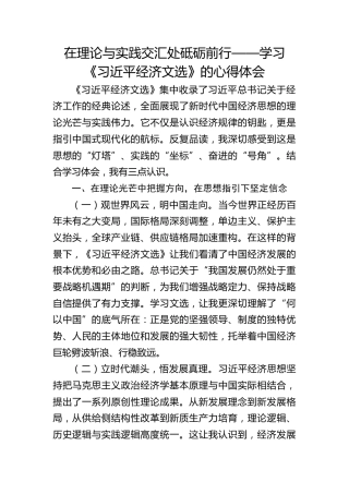 学习《习近平经济文选》的心得体会