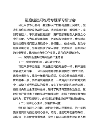 巡察组违规吃喝专题学习研讨会发言