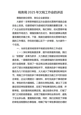 税务局2025年欠税工作会的讲话