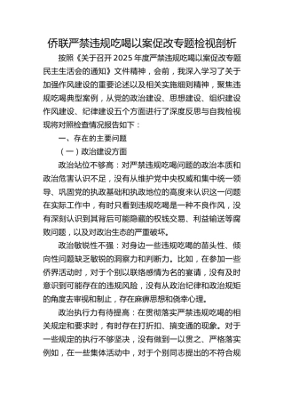 严禁违规吃喝以案促改专题生活会个人对照检查4600字