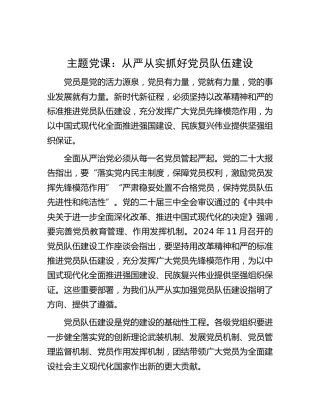 党课：从严从实抓好党员队伍建设
