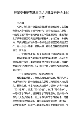县团委书记在基层团组织建设推进会上的讲话(1)