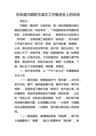 在街道汛期防灾减灾工作推进会上的讲话(1)