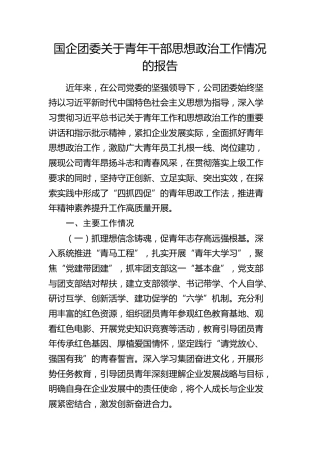 国企团委青年干部思想政治工作情况总结报告