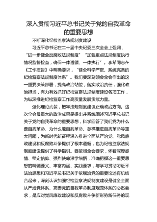 深入贯彻习近平总书记关于党的自我革命的重要思想 不断深化纪检监察法规制度建设