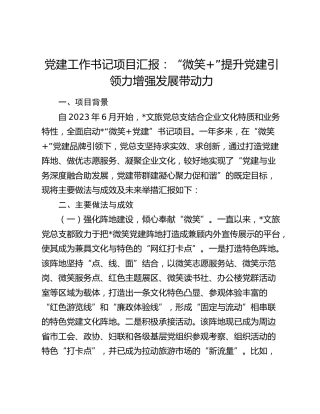 党建工作书记项目汇报：“微笑+”提升党建引领力  增强发展带动力