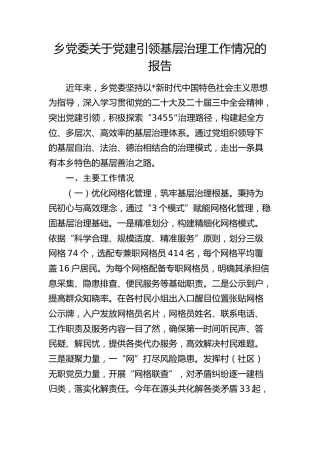 乡镇党委关于党建引领基层治理工作情况的报告
