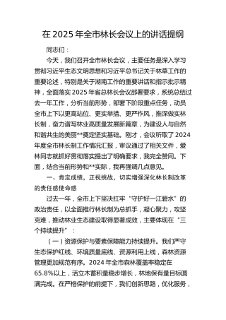 在2025年全市林长会议上的讲话提纲(1)