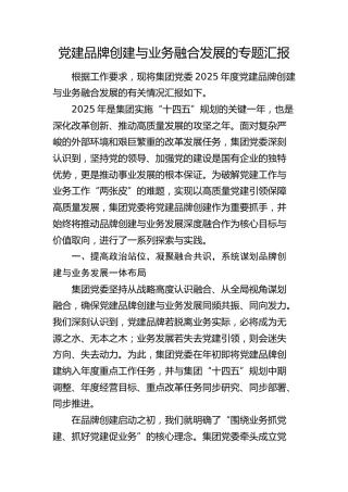 公司党建品牌创建与业务融合发展专题总结汇报