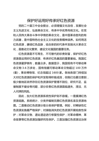 保护好运用好传承好红色资源