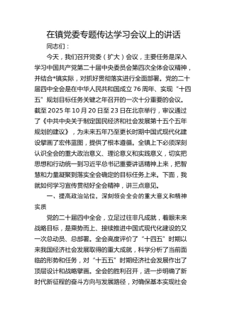 （四中全会）在镇党委专题传达学习会议上的讲话