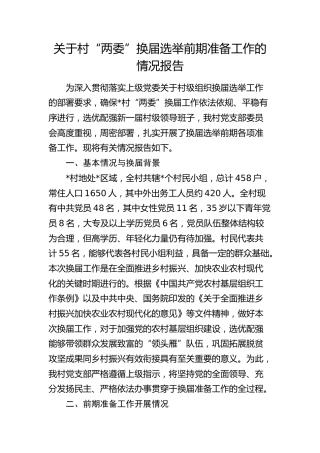 村“两委”换届选举前期准备工作情况总结报告