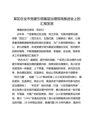 在全市党建引领基层治理现场推进会上的汇报发言 (2)