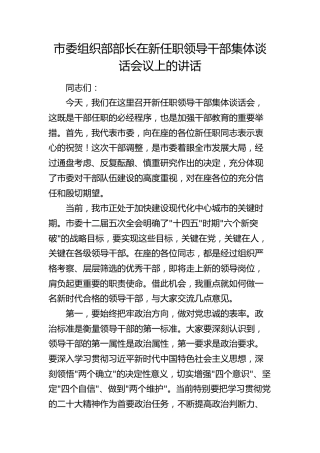 市委组织部部长在新任职领导干部集体谈话会议上的讲话(1)