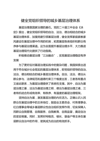 理论发言：健全党组织领导的城乡基层治理体系