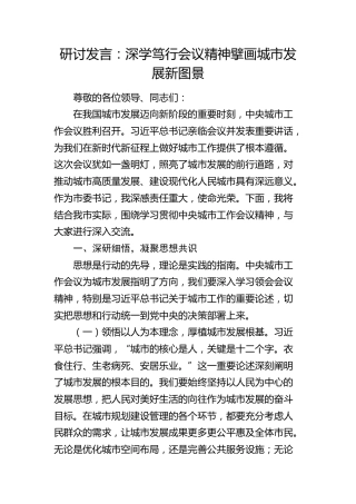 研讨发言：深学笃行会议精神   擘画城市发展新图景