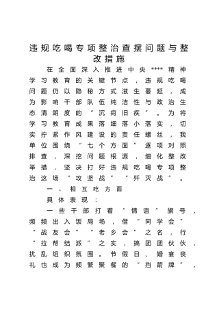 违规吃喝专项整治查摆问题与整改措施2000字