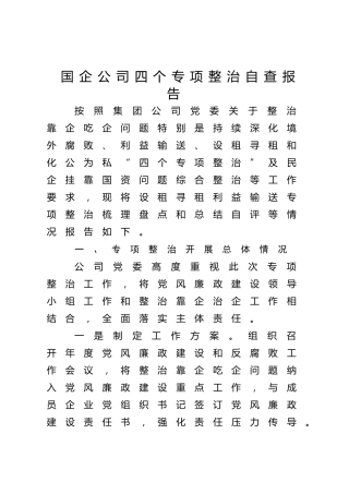 国企公司四个专项整治自查报告