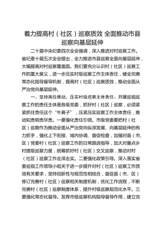 着力提高村（社区）巡察质效 全面推动市县巡察向基层延伸