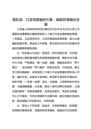 党建经验发言：打造党建强劲引擎，赋能苏粤融合发展