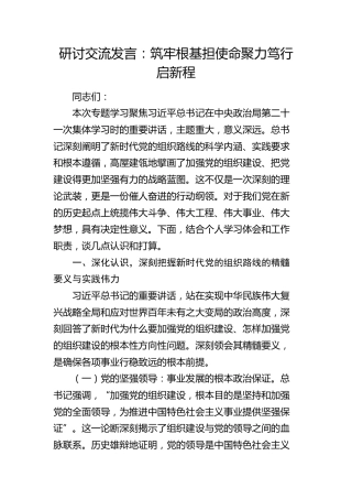 研讨交流发言：筑牢根基担使命  聚力笃行启新程