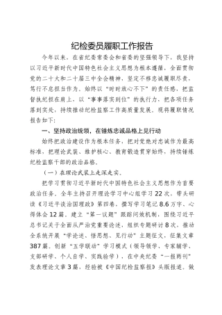 纪检委员履职工作报告（个人总结）