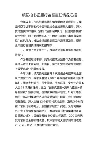 乡镇纪检书记履行监督责任情况总结汇报