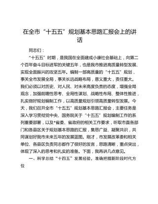 在全市“十五五”规划基本思路汇报会上的讲话(1)