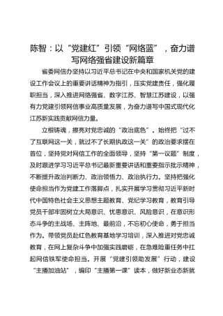 党建经验发言：以“党建红”引领“网络蓝”，奋力谱写网络强省建设新篇章