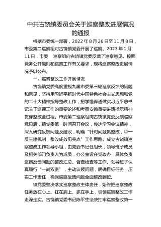 中共古饶镇委员会关于巡察整改进展情况的通报