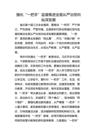 强化“一把手”监督 推进全面从严治党向纵深发展