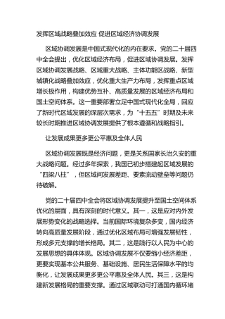 发挥区域战略叠加效应 促进区域经济协调发展