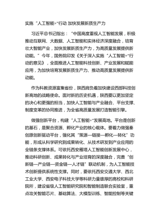 实施“人工智能”行动 加快发展新质生产力
