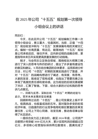 在2025年公司“十五五”规划第一次领导小组会议上的讲话(1)